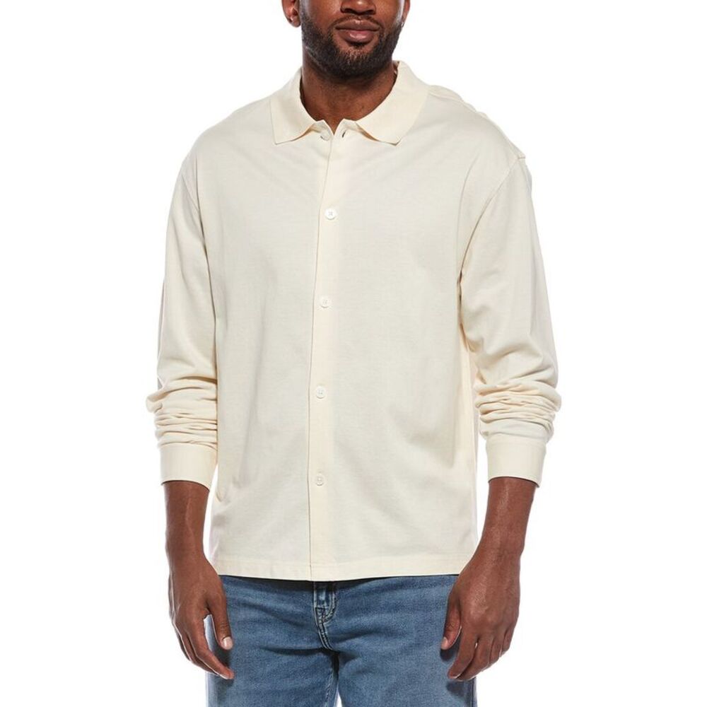 Frame Denim Mens Button Down Pique Shirt, White